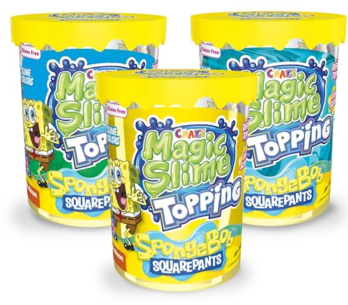 CRAZE Magic Slime Topping Spongebob Schwammkopf - 3er Set Schleim Kinder Fantasy Ocean in 3X 70 ml Dose mit Glitter & verschiedenen Toppings - Slime Set sicher & rückstandsfrei