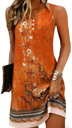 ROFUSSO Abiti Estivi da Donna Abito da Spiaggia Boho Abito Serbatoio Senza Maniche Casual Abito Elegante con Cinturino Bohémien Mini Abito con Scollo a V e Fiori S-2XL