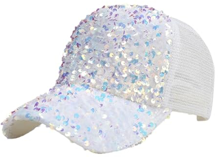 Damen Glänzende Pailletten Baseball Cap Sommer Mesh Schirmmütze Atmungsaktiv Sonnenblende Schirmmütze, 11401, Einheitsgröße