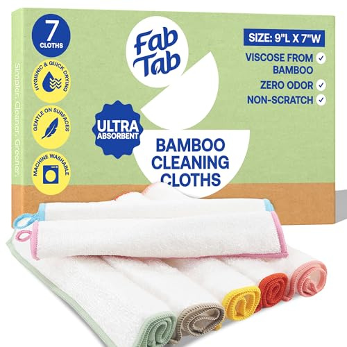 Fab Tab Bamboo Cleaning Cloths, Reusable Dish Cloths, Washable Kitchen Rags