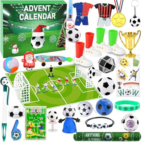 Fußball Adventskalender 2024 Für Kinder Weihnachtskalender, 24 Tage Fussball Adventskalender 2024 Countdown Weihnacht Geschenk Für Mädchen Jungen Football Enthusiaste