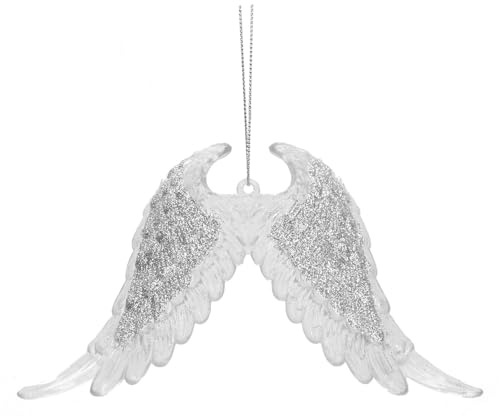 VFM e-Store - Christmas Tree Decoration Hanging Glitter Snowflake Angel Wings X 1 Stocking Filler Xmas Present Celebration Festive Winter Ornaments - 15cm Silver