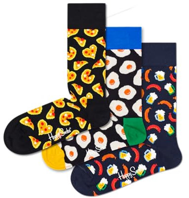 Happy Socks 3-Pack Food Mix Socks, bunte Socken aus Baumwolle mit lustigen Motiven