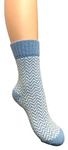 Jess & Lou Ribbed Socks Cosy Warm Fluffy Soft Wool Blend Colourful Pattern Loungewear Cute Design (UK, Alpha, One Size, Regular, Regular, Cornflower Herringbone)