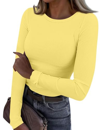 Shirt Langarm Damen,Damen Langarmshirt Rundhals Stretch Pullover Elegant Langarm Oberteile Hemd Tshirts Basic Tops