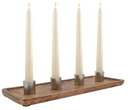 Mango Adventskerzenhalter für 4 Kerzen - 38 x 15 cm - Holz Aluminium Kerzenständer - Tisch Fensterbank Dekoration Adventskranz Weihnachten