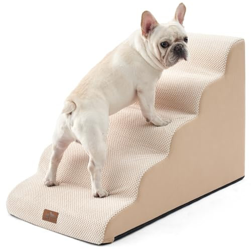 COZY KISS Scale per Cani Larghe, Gradini per Animali Domestici con Copertura a Tenuta Stagna, Rampa per Gatti in Schiuma ad Alta Densità per Auto con Letto Alto, 50x83x57cm,5,beige