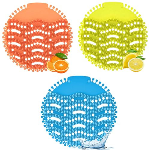 SGERUFZ 3x Urinalsieb mit Duft,Pissoirsieb Spritzschutz,Urinal Einleger Matte,Universal Urinal Einsatz Urinaleinlage Urinalsieb Spritzschutz,Urinal Stein Spritzschutz für Badezimmerbüro Gewerblichen
