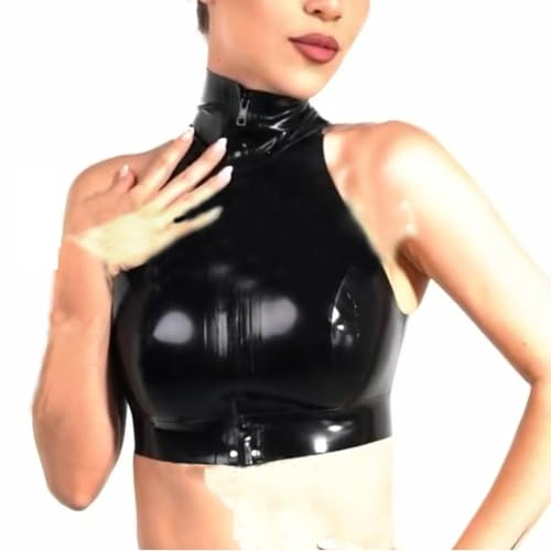 Damen-Latex-Mieder mit Reißverschluss vorne, handgefertigtes Rollkragen-T-Shirt aus Naturkautschuklatex, für Clubwear