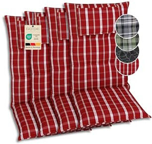 GO-DE Textil Bequeme und attraktive Polsterauflagen für Hochlehner-Gartenstühle (4er-Set, Karo rot, Hochlehner)
