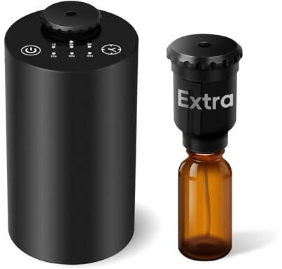 Diffuseur d'huiles essentielles sans Eau pour Usage Domestique, à Piles, sans Fil, en Alliage d'aluminium Noir, avec Deux atomiseurs (Noir-2)