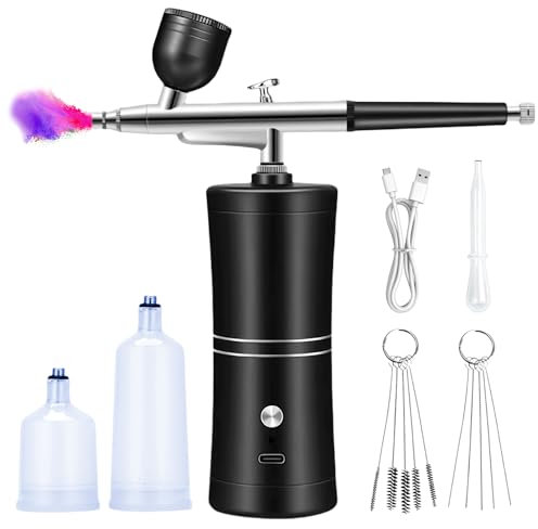 Airbrush Set with Compressor, Airbrush Kit with Compressor, Portable USB Rechargeable Double Action for Nails, Airbrush Set, Colour Set, Model Colouring, Nail Art, Tattoos (Black)
