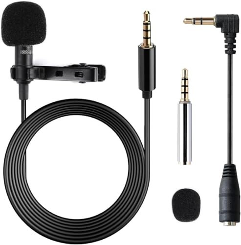 3.5mm Microphone HD Voice – Lavalier Microphone Clip on Mic Grade Omnidirectional Lapel Shirt Collar with 3.5mm Jack – Small Voice Recorder for Interview, Podcast, Camera, Phone, Laptop