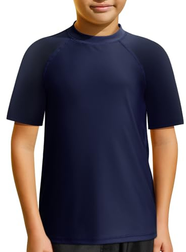 MASOCIO Boys Rash Vest Short Sleeve Kids Sun Protection UPF 50+ Swim Top Childrens Swimming Water Sports Workout Shirts Quick Dry Age 4-14