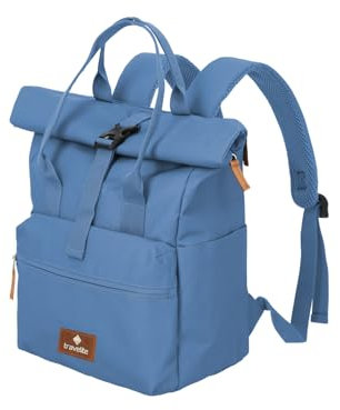 Travelite Handgepäck Rucksack, Laptop Rucksack 14 Zoll, Basics Short Handle Rollup, Reiserucksack Rolltop Funktion, Denim, 37-46 cm, 14 Liter