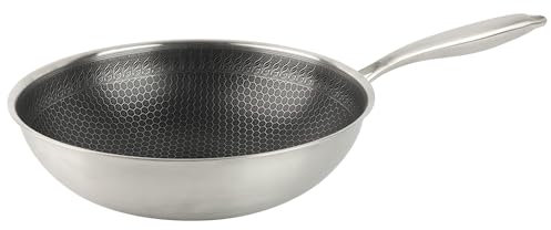 KARL HAUSMANN Wok en acier inoxydable - 30 cm - Pour tous les types de feux, y compris l'induction - Wok Pan à induction - Poêle à frire en acier inoxydable résistante et facile d'entretien