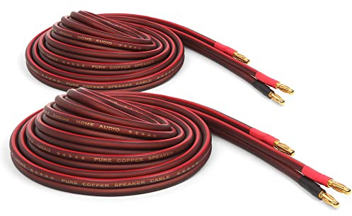 Micca 12-Gauge Pure Copper Speaker Cable Pair, 26 ft Each, Banana Plugs | Gold Plated, 400-Strands per Wire, Soldered Joints, Dual-Layer Jacket, Slim Low Profile, Stereo or Home Theater, 8-Meter