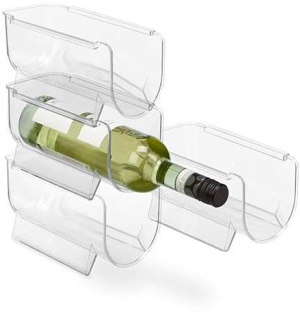 Relaxdays Kühlschrank Organizer Flaschen, 4er Set, stapelbar, Flaschenhalter, HxBxT: 10,5 x 11 x 20,5 cm, transparent