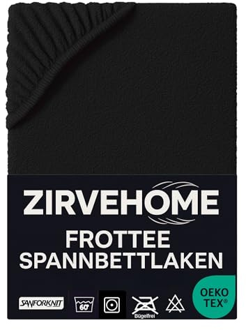 Frotte Spannbettlaken 90x200-100x200 cm - Winter Spannbetttuch Baumwolle Bettlaken warm Kuschelig Weiche Baumwolle Frottee Spannbettlaken für Matratzen bis 25 cm Höhe, Farbe Schwarz