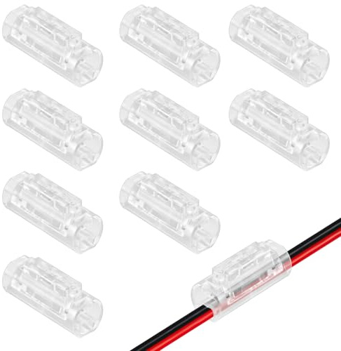 2-polig LED Kabelverbinder,10 Stück LED lötfrei Streifenverbinder, Kabel Steckverbinder für 0.35–0.5 mm²(20-22 AWG), Verbindungskabel Verbinder (2PIN)