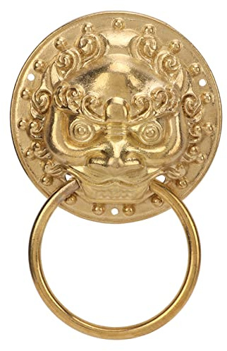 Haofy Anello per Battere la Porta, 3,5 Pollici, in Ottone Massiccio, con Finitura Anticata, Design a Testa di Leone, per Armadietti da Giardino, Maniglie per Porte in Legno, Decorazioni per la Casa