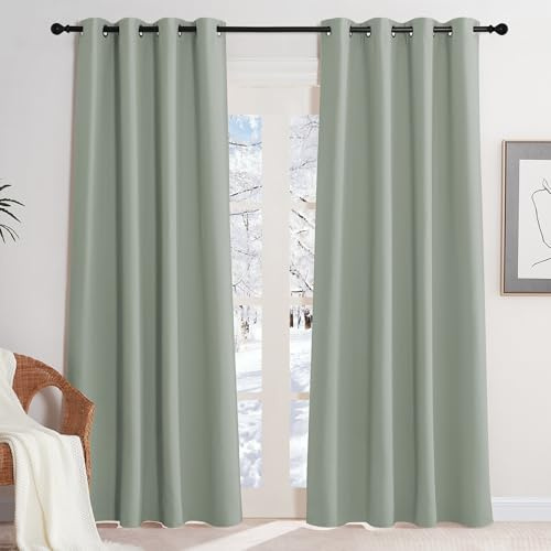 KGORGE Kälteschutz Thermovorhang mit Ösen Blickdichte Vorhänge | Salbeigrün, 2er Set, 200 x 140 cm(HxB), Thermo Vorhang gegen Kälte, Verdunkelung, Sonnenschutz, für Schafzimmer/Wohnzimmer