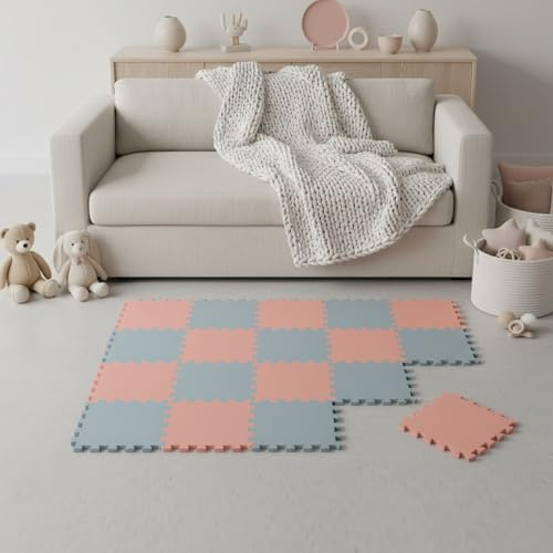 LittleTom Spielmatte Baby Puzzlematte Blau & Rosa - 18 Matten je 30x30 cm Krabbelmatte 180x90 cm Bodenmatte Kinder - Puzzle Teppich Kinderzimmer - Bodenschutzmatte Spielteppich - Eva Schaumstoffmatte