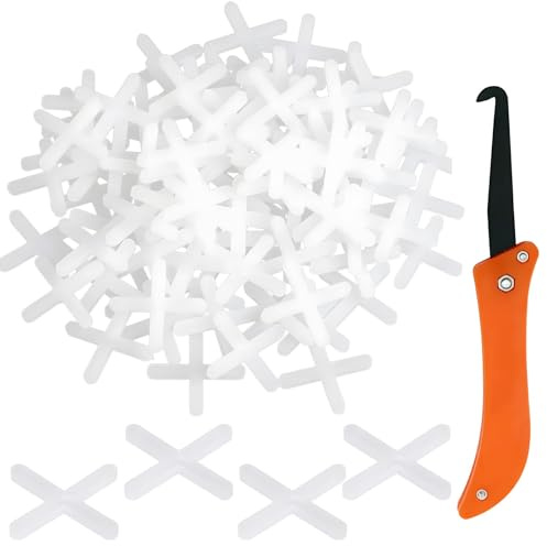 600 Pieces Cross Tile Spacers 3mm with Grout Removal Hooks, Plastic Spacers for Precise Tile Laying on Wall and Floor, White