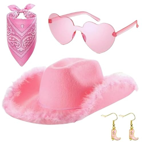 Cappello Da Cowboy Rosa Da Donna - 4x Cappello Da Cowgirl In Peluche Rosa Costume Di Carnevale Gioco Di Ruolo Alla | Per La Fidanzata, Moglie, Madre, Festival, Abbigliamento In Maschera | Cappell