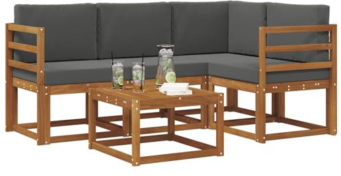 vidaXL Outdoor-Sofagarnitur mit Kissen 5 pcs Natur und Anthrazit, Garten-Sofa-Set, Moderne Outdoormöbel, langlebige Lounge für die Terrasse, Bequeme Sitzgruppe