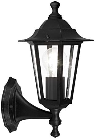 Eglo Laterna 4 Lámpara de pared para exterior de 1 foco, luz de pared de aluminio fundido en negro y cristal transparente, casquillo E27, IP44
