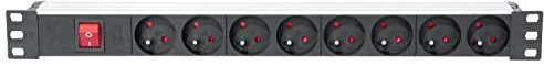 Ibiza - LC806-19 Rackmount 8 way power strip with master switch - Aluminium alloy Black - French plugs