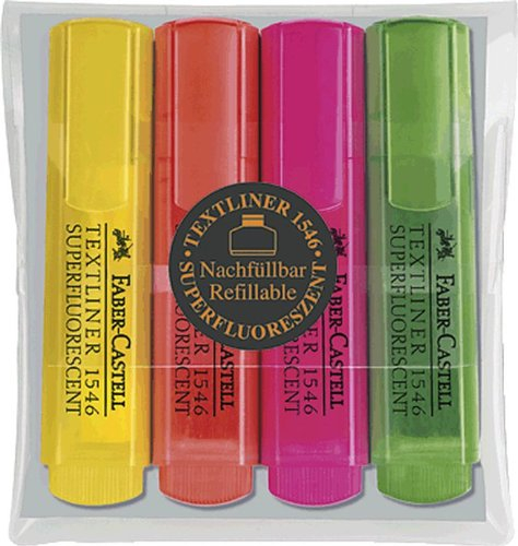 Faber-Castell Textliner 1546 Marker Keilspitze – Gelb, Grün, Rosa 4pièce (S) (orange, Rosa, Grün, Gelb, Rot, Polypropylen, Mehrfarbig, Marker, Keilspitze, Tinte auf Wasserbasis, Kunststoff)