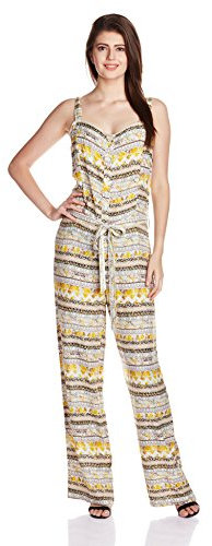 BIBA Damen Klassisch Bedruckte Viskose Rundhals Gedruckt Jumpsuit - Gelb - Medium