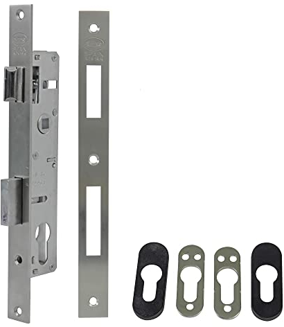 Amig - Cerradura de Embutir para Carpintería Metálica Mod. 720E - 27 mm - Para Cilindro Europerfil de Leva de 15 mm - Picaporte Reversible - Acero Inoxidable