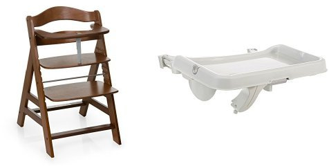 Hauck Seggiolone Pappa in Legno Alpha+ - Seggiolone Evolutivo - Resistente al Ribaltamento - Marrone Noce & Vassoio Seggiolone Alpha Tray