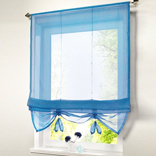 HongYa Uni Raffrollo Tunnelzug Raffgardine Transparenter Voile Bändchenrollo Küche Gardine H/B 155/120 cm Blau