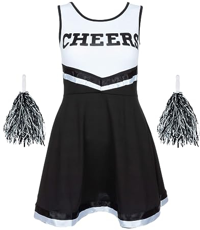 REDSTAR FANCY DRESS Cheerleader Kostüm für Damen mit Pompons – Kostüm für Frauen als High School Cheerleaderin – Halloween Outfit für Damen