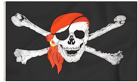 Storm&Lighthouse Bandera pirata con bandana roja, calavera y huesos cruzados, bandera de Jolly Roger, banderas piratas de 5 x 3 pies con ojales, decoración de fiesta, suministros de fiesta pirata