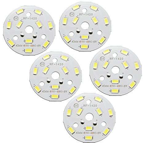 sourcing map 300mA 5W 10x5730SMD LED Chip Módulo Aluminio Tablero Puro Blanco Súper Brillante 40mm Dia 5uds