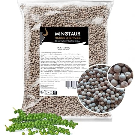 Minotaur Spices | Poivre blanc entier, Poivre blanc en grains, 2 x 500 g (1 Kg)