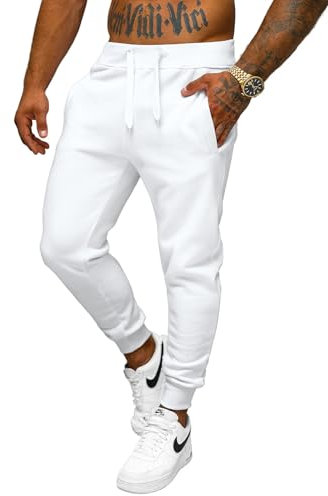 OZONEE Herren Jogginghose Hose Sport Trainingshose Sporthose Freizeithose Unifarbe Herrenhose Sweatpants Fitnesshose Sweathose Fußballhose Jogpants Joggpants JS/XW01 WEIß L