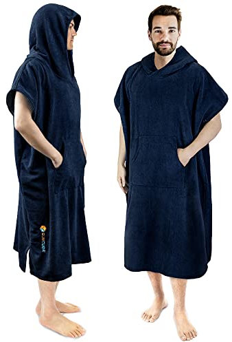 SUN CUBE Surf Poncho Wickelmantel mit Kapuze, schnell trocknendes Mikrofaser-Neoprenanzug, Wickeltuch mit Tasche zum Surfen, für Herren und Damen, Marineblau, Einheitsgröße