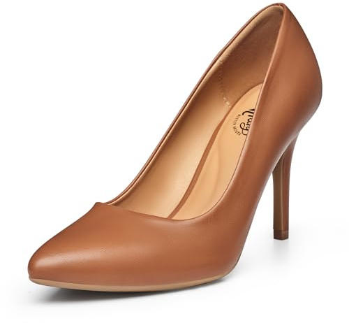 Trary Women’s High Heel Dress Pump Pointed Toe Shoe Classic Office Special Dressy Casual PU Brown09