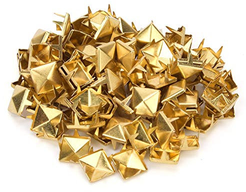 Cikonielf 100 pièces Rivets en cuivre goujons carrés rivets à griffes accessoires de mode tête de clou Punk décoratif pour vêtements vestes ceintures(Or)
