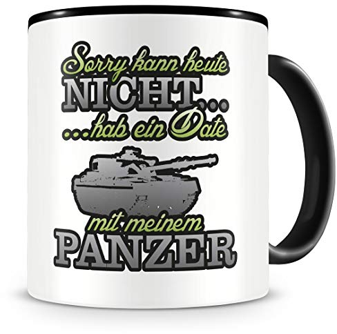 Samunshi® Panzer Tasse mit Spruch Date mit Panzer Geschenk für Fans Kaffeetasse Kaffeepott Kaffeebecher groß Lustige Tassen zum Geburtstag schwarz 300ml