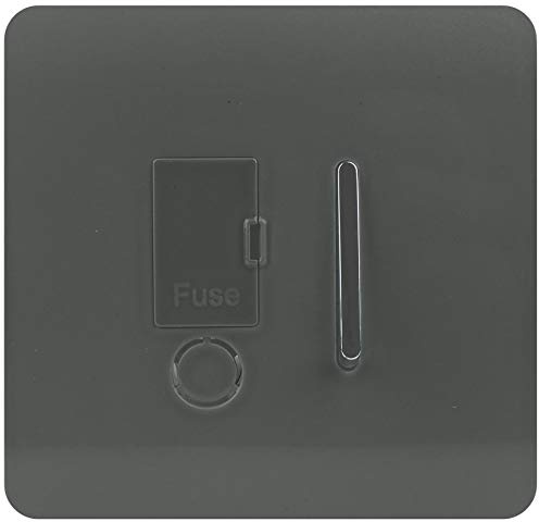 Trendi Switch Screwless Artistic Modern Glossy Tactile 230V Switched 13 A Single Fused Spur Connection Unit w/Flex Outlet Chrome Rocker in Charcoal Grey - ART-FSCH