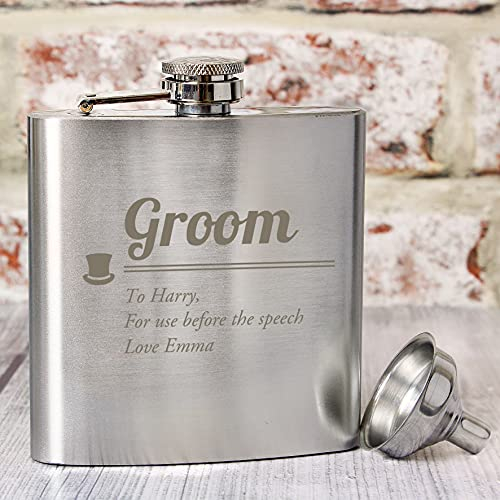 CPM Personalised Groom Tophat Motif Hip Flask