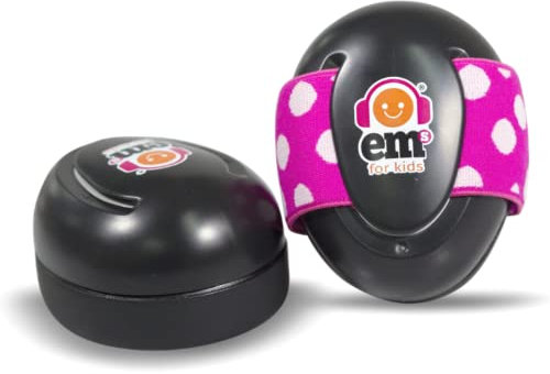 Casque anti-bruit pour bébé Ems4Bubs - cache-oreille pour bébé Casque antibruit pour concerts/fête de la musique/Voyage- Protection Auditive Réduction du Bruit 25dB(Coque Noir/Bandeau Rose)