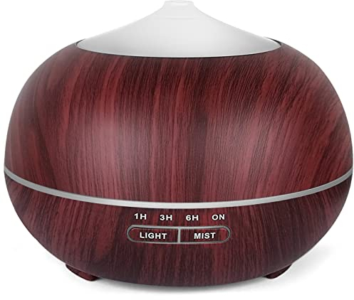 Aroma Ultraschall Ätherische Öle Diffuser: 400ml Duft Diffusor Aromatherapie Vernebler Duftlampe mit 7 Farben Licht - Holz Luft Luftbefeuchter BPA-Free für Schlafzimmer Wohnung Büro - Braun